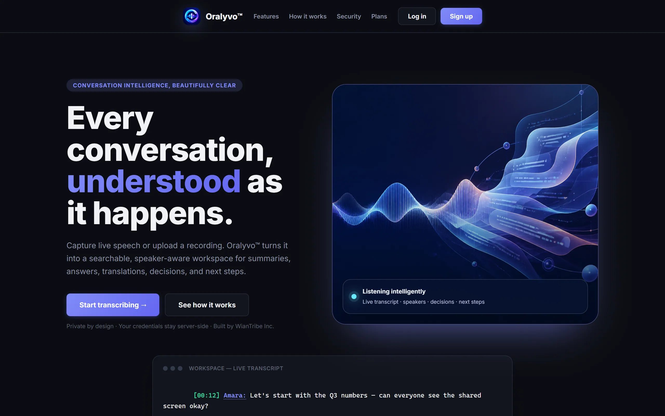 Oralyvo, an AI conversation intelligence platform built by WianTribe